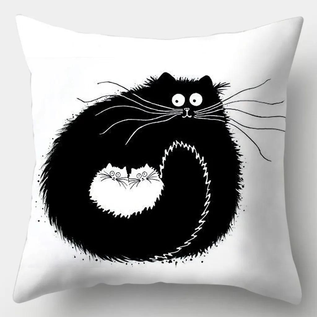 Home Decor Cute Cat Pillowcase Square Polyester Print Watercolor Love Cushion Cover