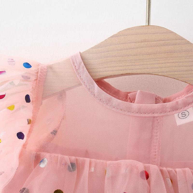 Summer New Year-old Girl Baby Wave Point Fluffy Mesh Skirt Baby Girl Flying Sleeve Princess Skirt Fairy Girl Skirt