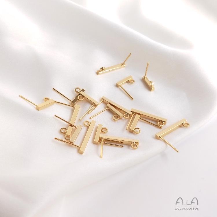 14K Gold Filled T-Bar Stud Earrings with Color Retention & Hanging Loop for DIY