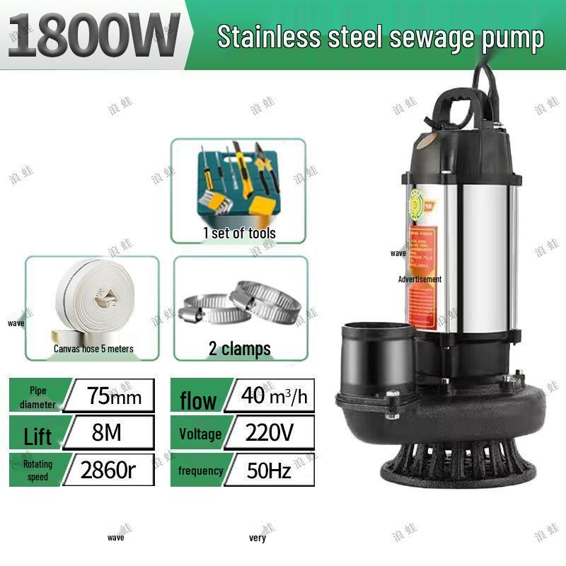 Pompe à eau submersible domestique haute puissance en acier inoxydable 220V pour usage agricole et d'eaux usées