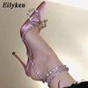 Spring Style Glitter Rhinestones Silk Transparent Pumps Women Crystal Bowknot Satin Lady High Heels Party Prom Shoes