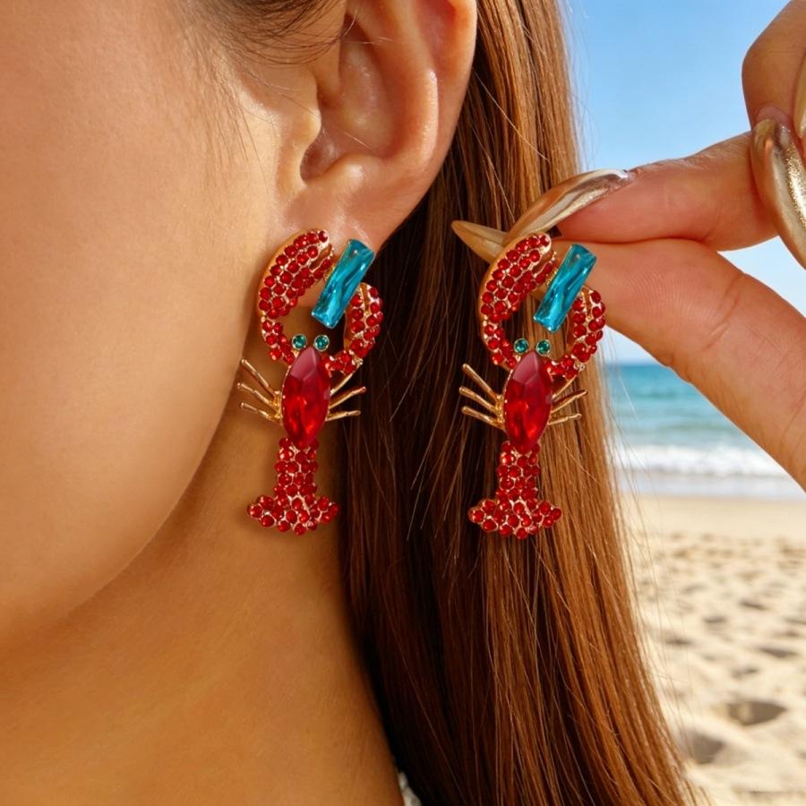 Europäische und amerikanische Flusskrebs-Ohrringe, weibliche übertriebene Nischen-Strand-Ozean-Urlaubs-Stil Diamant-Hummer-Ohrringe
