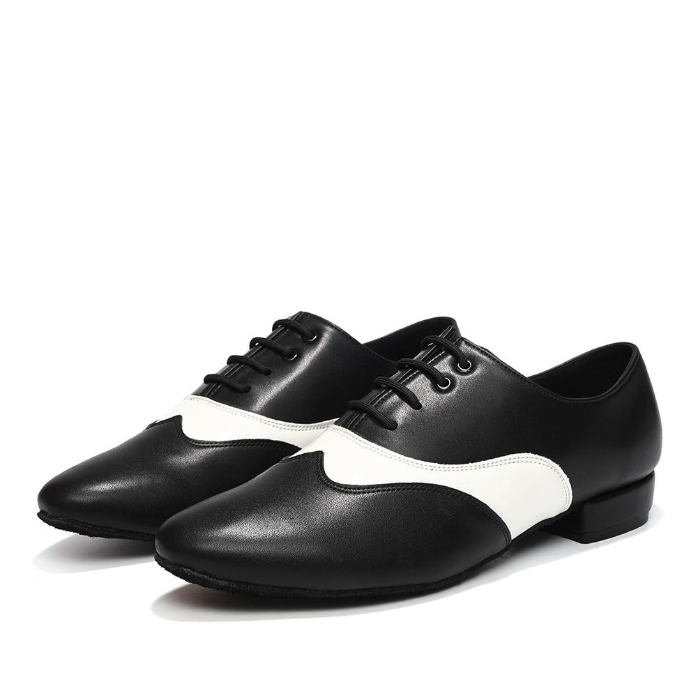 

Туфли для современных танцев на низком каблуке из мягкой кожи для мальчиков и взрослых, танго, сальса, латина, бальные танцы, каблук 2,5 см 45 белый/чёрный