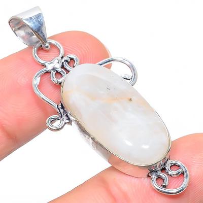 Natural Rainbow Moonstone Gemstone 925 Sterling Silver Pendant 2.09" F5g98
