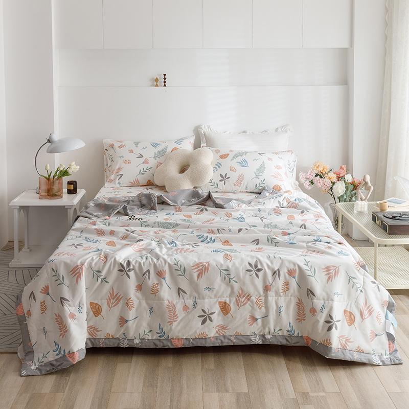 Bohemian Style Flower Leaves Summer Quilt 100% Cotton Skin-friendly Soft Breathable Air Conditioning Thin Quilt Machine Washable