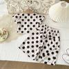 Girls' Polka Dot Outfit Summer New Korean Style Short Sleeve Top Wide Leg Pants Two-Piece Set