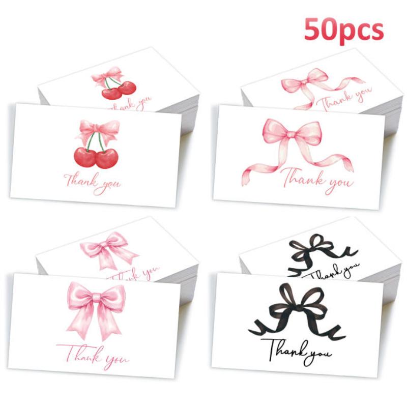 50 ks Děkovných karet pro podnikání Design třešní a růžové mašle Oslavní pozvánky Kartičky k balení dárků na párty