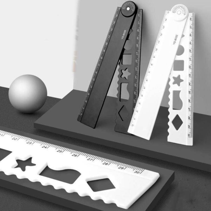 5Pieces Portable Folding Geometrics Drawing Ruler Set Plastic Drawing Tool with Clear Marking for Students Engineers