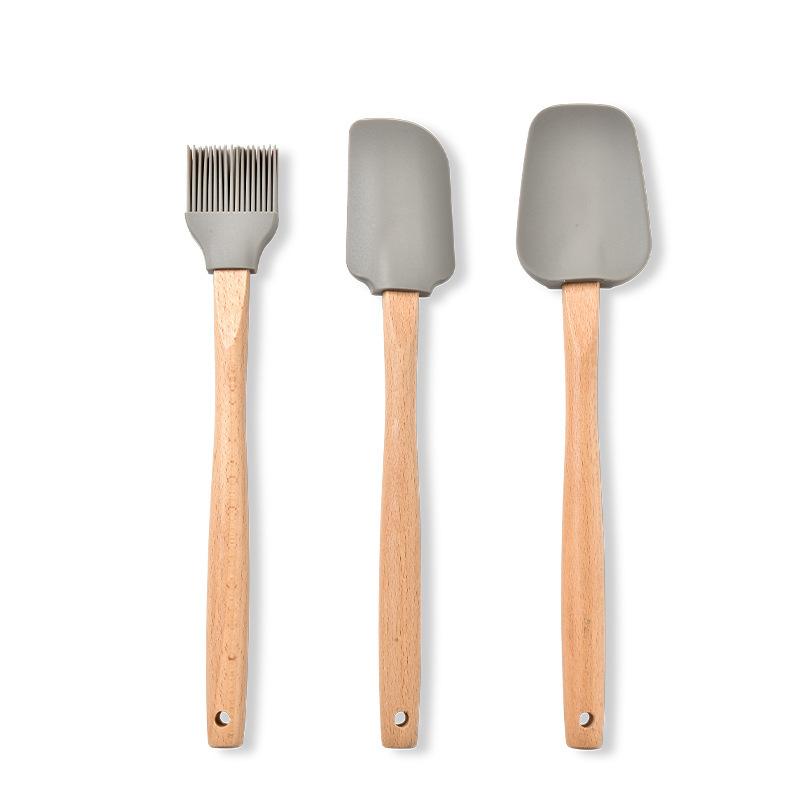 3 PIÈCES Racloir à Crème DIY Spatule à Pain Gâteau Beurre Fouet Pinceau à Huile Outil de Boulangerie Cuisine Spatule Manche en Bois Silicone Anti-adhésif