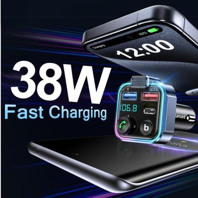 38-W-Schnellladegerät fürs Auto mit Bluetooth 5.3 FM-Transmitter – QC3.0- und PD20W-USB-Anschlüsse, LED-Anzeige, Bass Boost