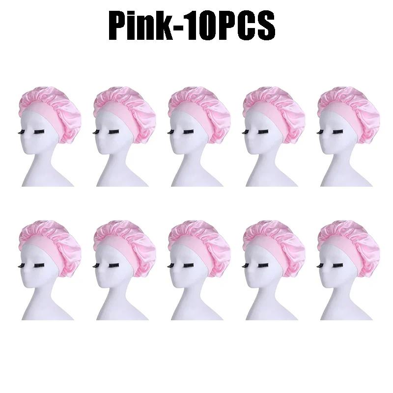 High Elastic Satin Solid Sleeping Hat Hair Care Bonnet Nightcap Multi-color Reusable Women Home Sleeping Cap Accessories