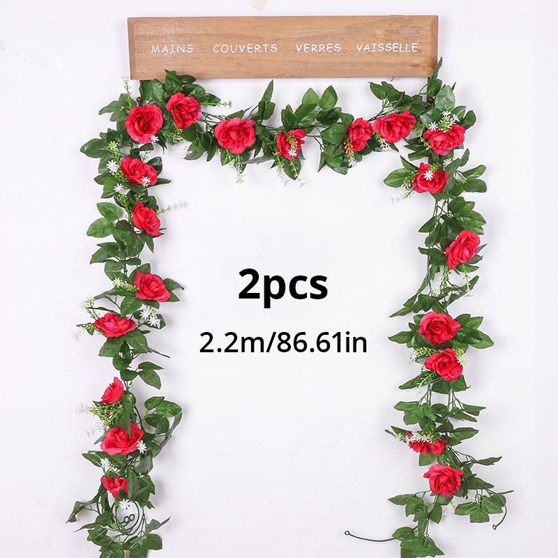 2M White Artificial Flowers Vine Fake Rose Flower Rattan for Wedding Christmas Decoration Decoration