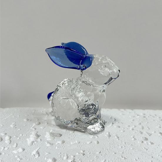 Faux Crystal Easter Bunny Figurine Handmade Clear Glass Rabbit Statue Miniature Animal Sculpture