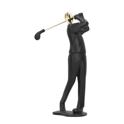 Figurine Golfeur Noir Mat Belle Posture Base Antidérapante Ligne Lissante Statue Homme Golfeur pour