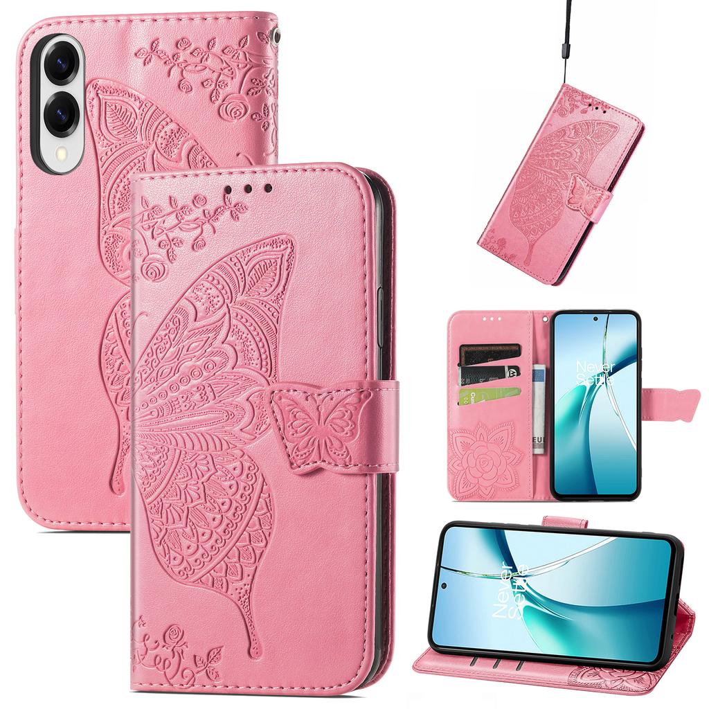 For Samsung Galaxy S25 Edge Case with Strap Butterfly Pattern PU Leather Wallet Phone Cover
