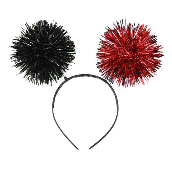 Party-Stirnband, Haarreif mit flauschiger Kugeldekoration, Elastisches Metallfolien-Stirnband für Partys, Cosplay, Halloween-Haare