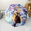 Genshin Impact characters1 Print Automatic Umbrella, 8 Rib Iron Frame, Plastic Handle, Suitable for Outdoor Travel &Daily , Ideal Gift