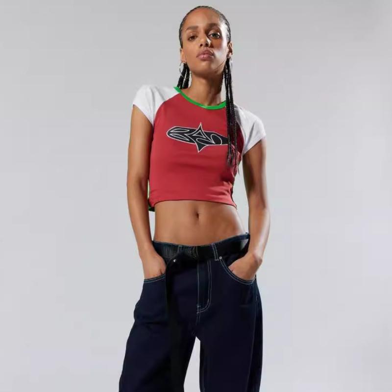 European and American Street Style INS Trendy Printed Crop Top Short Sleeved T-shirt for Spring and Summer