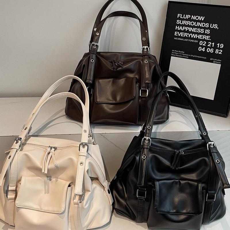 Soft Leather Simple Shoulder Bag Large Capacity Commuter Versatile Tote Bag Ins Fashion Shoulder Underarm Bag Women