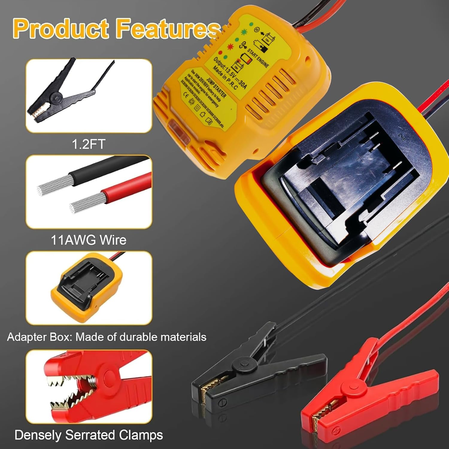 

CarJump Starter, 20V-60V Battery Jumper Adapter, 11AWG 1.2FT Automotive Booster Cables United States