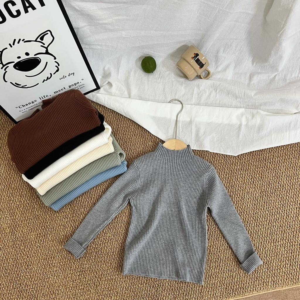 Kids Autumn Winter Solid Half Turtleneck Knit Sweater Unisex Children Warm Base Layer Top