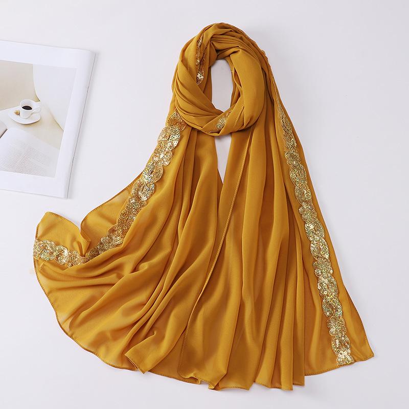 Chiffon Hijab Scarf Turban For Muslim Women Fashion Headscarf Shawls Sequins Scarf Headwraps Veil Islamic Headband Ramadan Voile