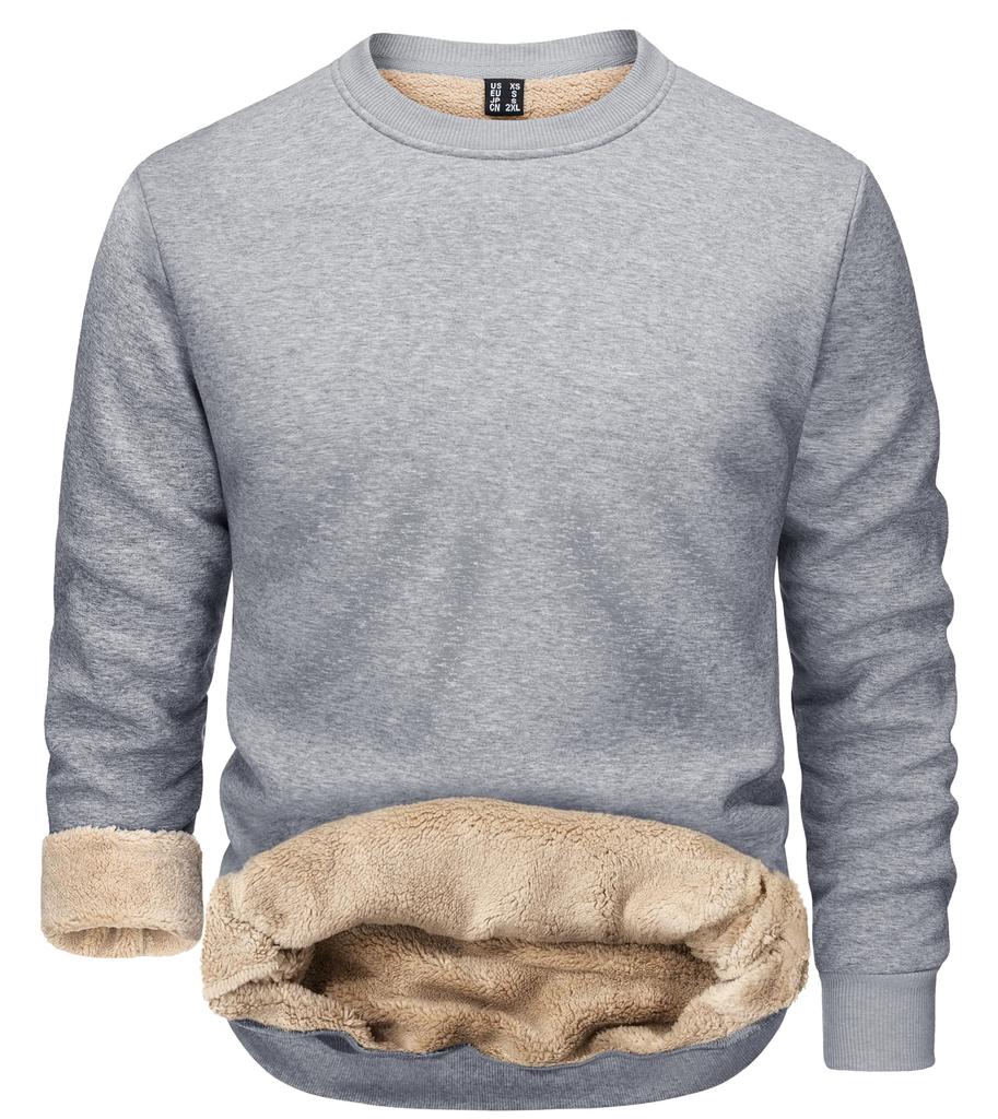 TACVASEN Stretchy Crew Pile Comfortable for Winter Light Size L Men's Sweatshirt, Thick, Neck, Lining, Sports, Gray,