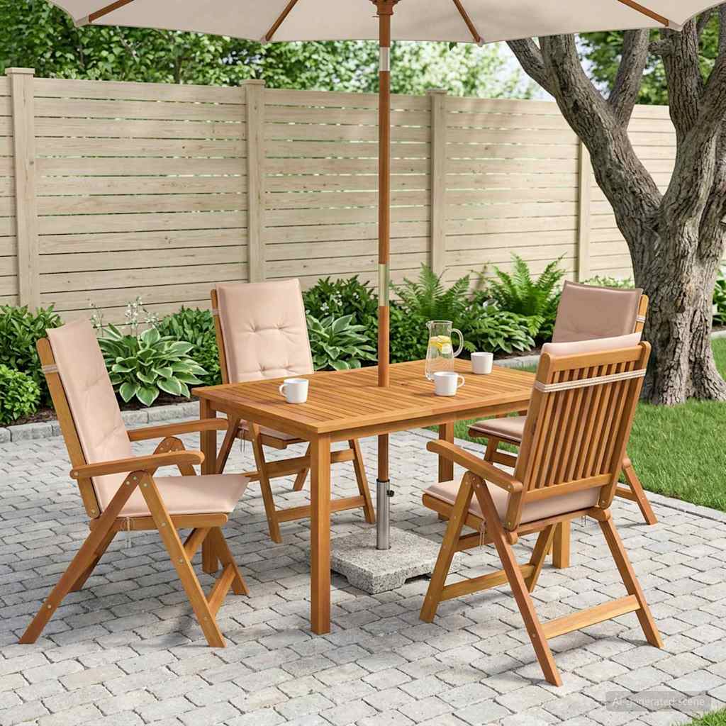 5 Piece Garden Dining Set Natural Solid Wood Acacia