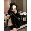 Velvet dress women's long-sleeved small black dress new single-breasted design waist and thin temperament