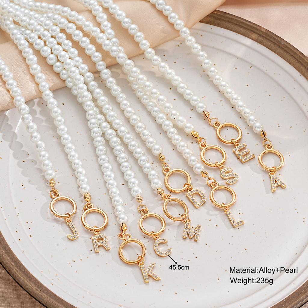 2026 A-Z Pendant Pearl Chain Neckalces for Women Vintage Gold Color Zircon Letter Initial Necklace Trendy Custom Jewelry Gifts