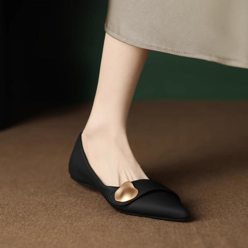 Trend Pointed Toe Einzelne Schuhe Retro Luxus Leder Lässige Loafer Mode Flache Schuhe für Damen Anti-Rutsch Bequem Damen Schuhe