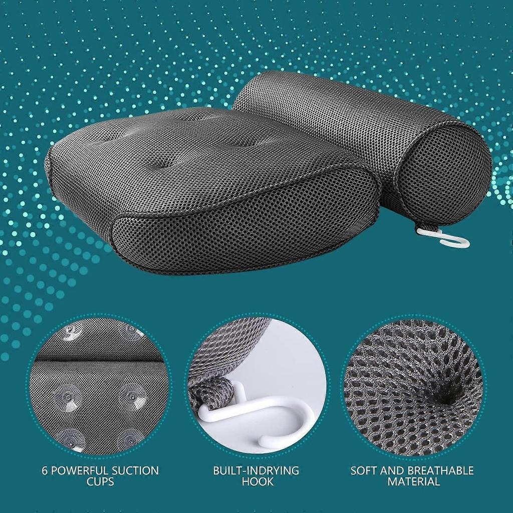 Bath Pillow for Head and Neck with 6 Non-Slip Suction Cups, Ergonomic Bathtub Pillow Home Spa Headrest