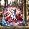 1pc Tiger Flowers Outdoor Flannel Blanket , Machine Washable Perfect Gift for Birthday , Holiday Travel Accessory , Durable Material