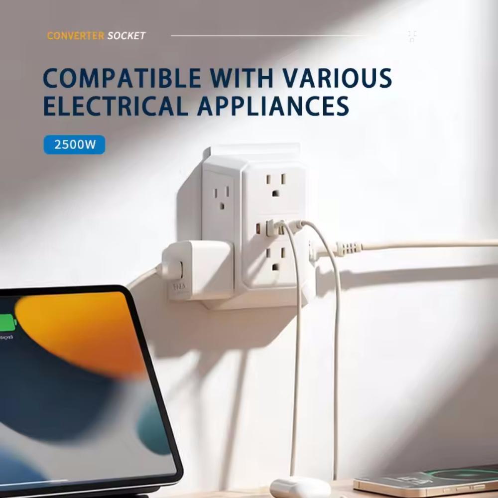 US Plug Power Strip with 6 AC Outlets 4 USB Port(2 Type C), Multi Socket Wall Socket Universal Network Filter Fast Charging