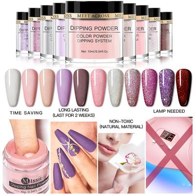 MEET ACROSS 5g/10g Dip-Nagelpulver-Set Nude Rosa Dip-Glitzerpulver System-Kits Staub Nagelkunst DIY Dekoration Natürlich Trocknend