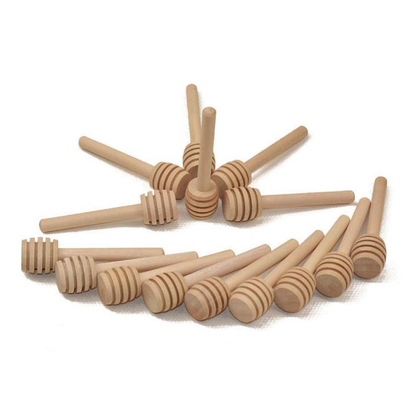 20Pcs Durable Long Stick Honey Stir High Quality Bar Mixing Handle Jar Spoon Practical Wood Dipper Honey Kitchen Accessories