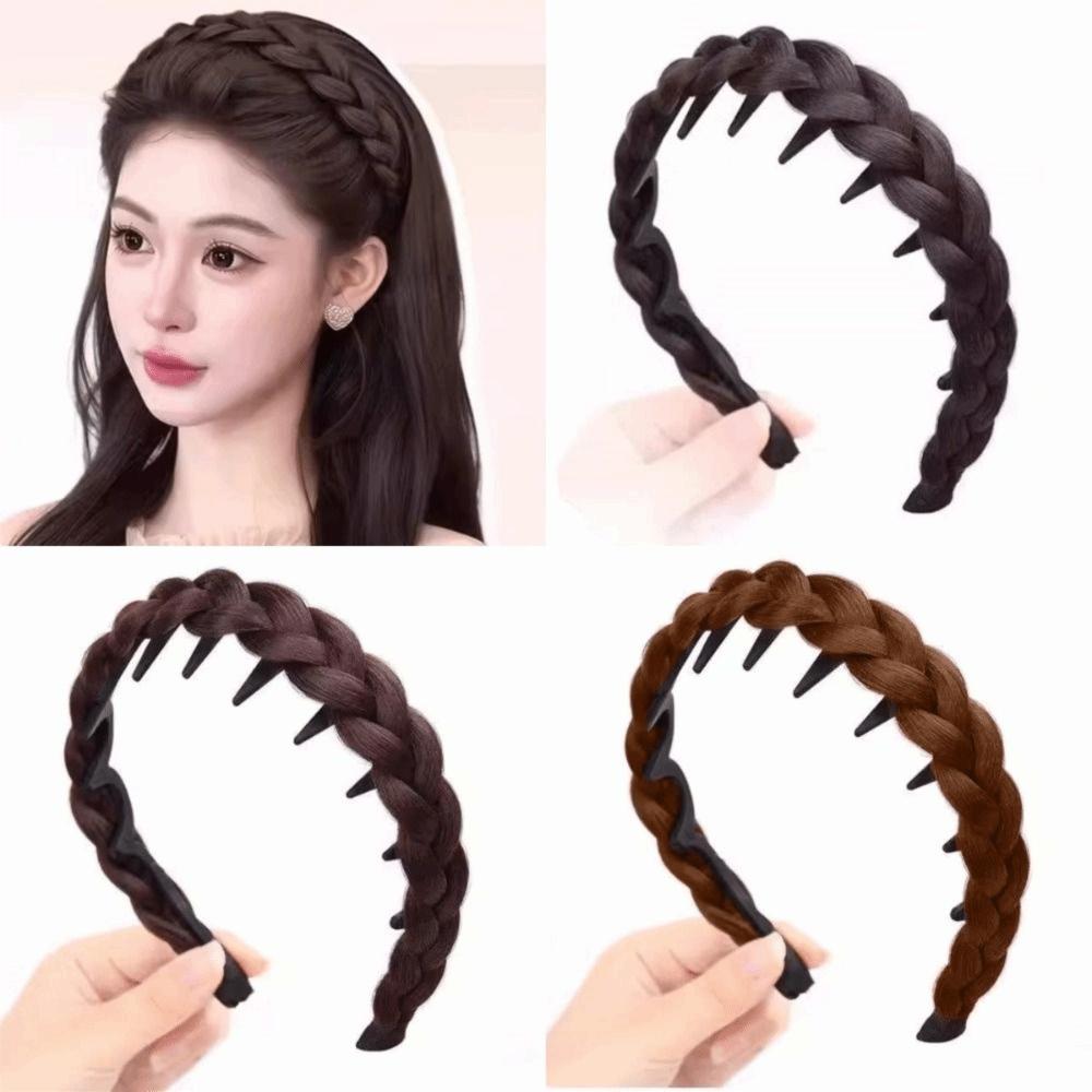 Non-Slip Braided Headband Wig Headwear Retro Head Hoop Fishbone Braids Hair Bands  for Women