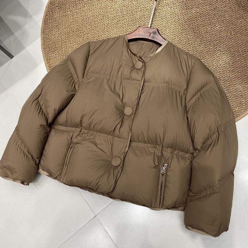 Fluffy and light white duck down puff feeling crew neck down jacket women's winter fashion fashion cloud bread jacket