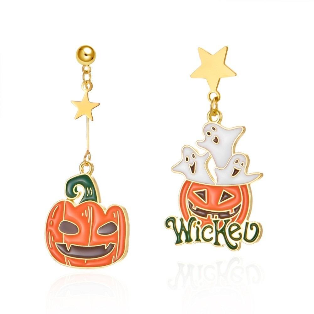 Enamel Halloween Earrings Star Pumpkin Dangle Earrings Exaggerated Ghost Ear Studs  Party