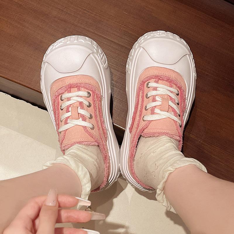 Denim Big Head Bread Shoes Muffin Thick-soled Bag Head Half Slippers Women Wear Small Height Increase Casual Half Slippers