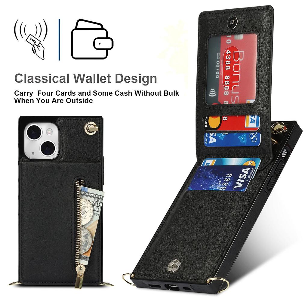 Kaufe Fr iPhone 13 Pro Max Crossbody Reiverschlusstasche Kartenhalter  Quadratische Hlle fr iPhone 12 13 14 11 Pro Max Mini 6XS 7/8 XR Max  Halsband Lederhlle zum Preis ab 10 | Joom