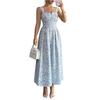 Women Sleeveless Backless Floral Print Maxi Dress with Adjustable Straps and Fitted Waist Summer Casual Sundress