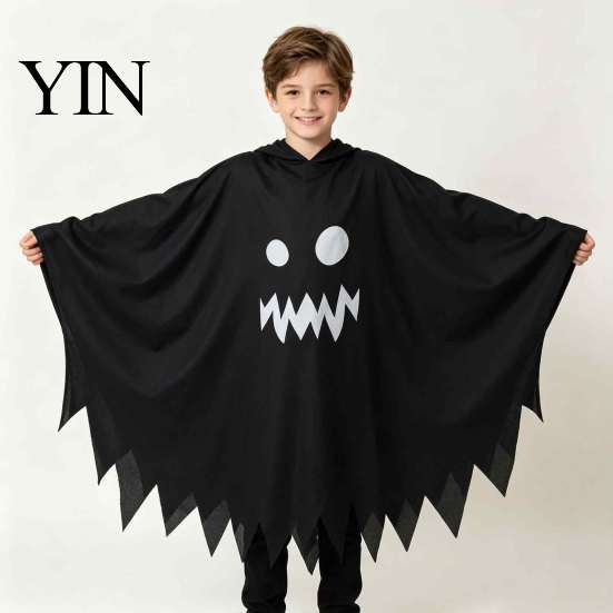 Indoor Outdoor Halloween Aktivitätskleidung Kapuzen Geisterkostüm, Weiß/Schwarz Umhang Kostüm für Kinder Erwachsene, Gruselig Weiß mit Kapuze Party Outfit Welle