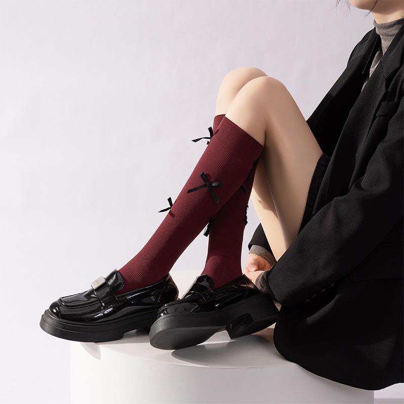 

Женские гольфы до икры в балетном стиле, бархатные гольфы до колена для весны и осени, длинные компрессионные гольфы с бантом в стиле Лолита 1 pair