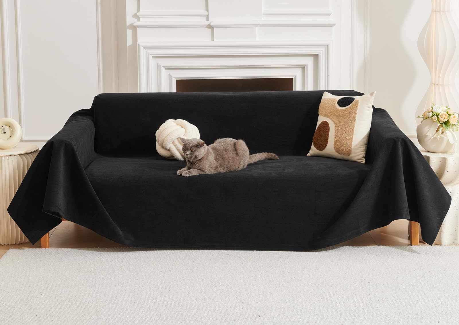 

HomeFirst Защита для дивана от собак и с или без цельного дивана Диван Диван Подходит для собак и всех размеров 180 x 340 Водоотталкивающий чехол, Кошки, чёрный