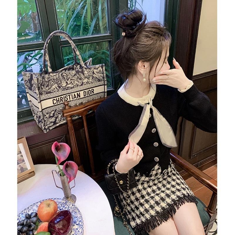 Autumn and Winter New Bow-tie Sweater Cardigan Small Gentle Wind Round Neck Knitted Top Women