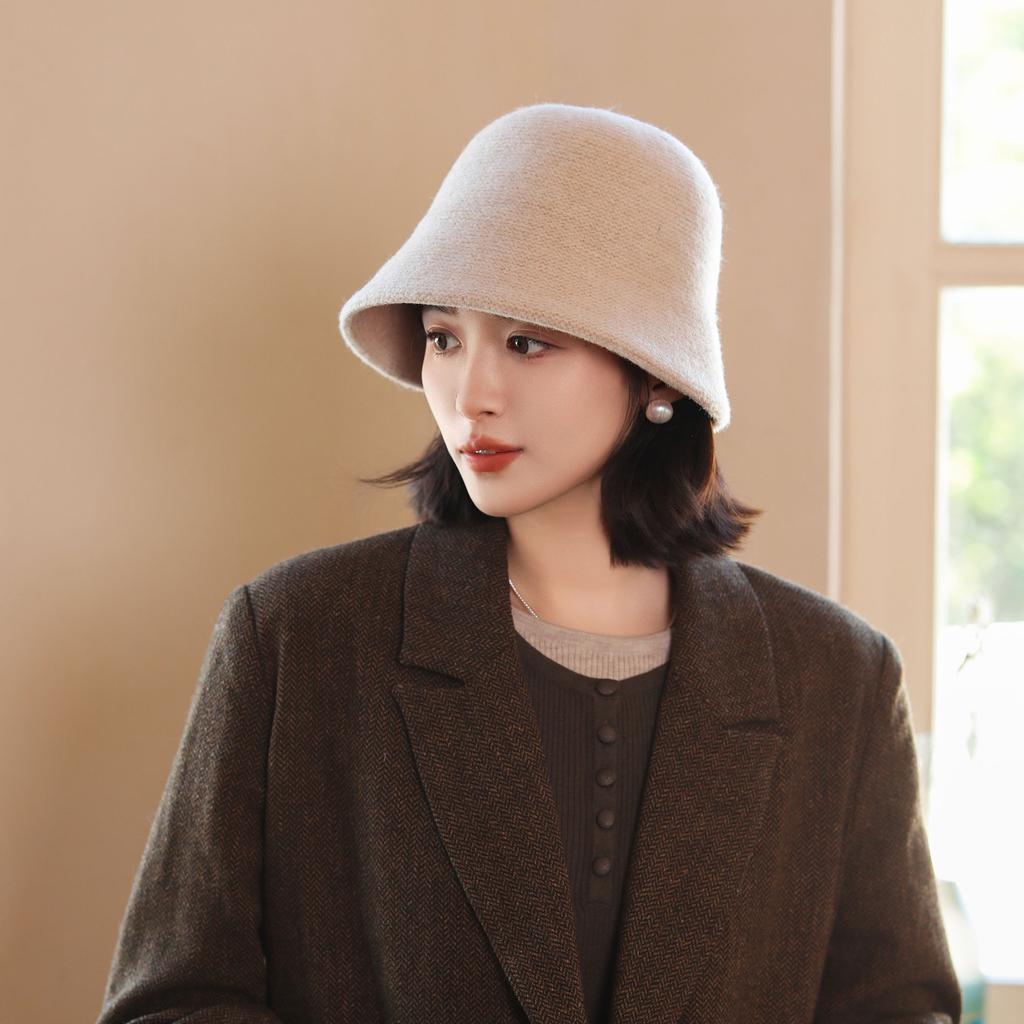 Autumn and winter wool bucket hat trendy versatile washbasin hat women's knitted double-sided foldable bucket hat