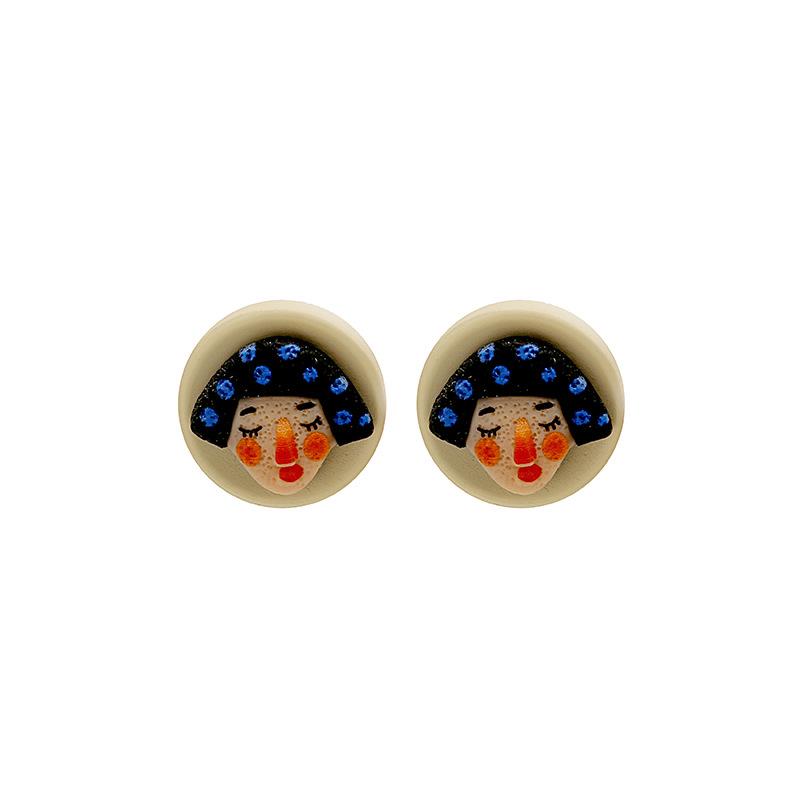 Boucles d'oreilles Cartoon Mignonnes Boucles d'oreilles Puces Fille Originales Visage de Poupée en Résine Boucles d'oreilles Simples pour Femmes