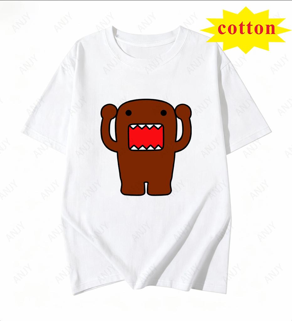 Japanese Retro Domo Tamajun Cartoon Print Short Sleeve Tshirt Unisex Loose Round Neck Pure Cotton Casual Versatile Top