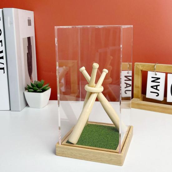 Baseball Display Case Transparent Acrylic Box with Wood Stand Dust-proof Display Box for Collectibles Autographed Baseballs